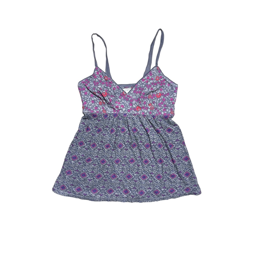American Eagle Outfitters Women Grey Purple Floral Geometric Babydoll Top